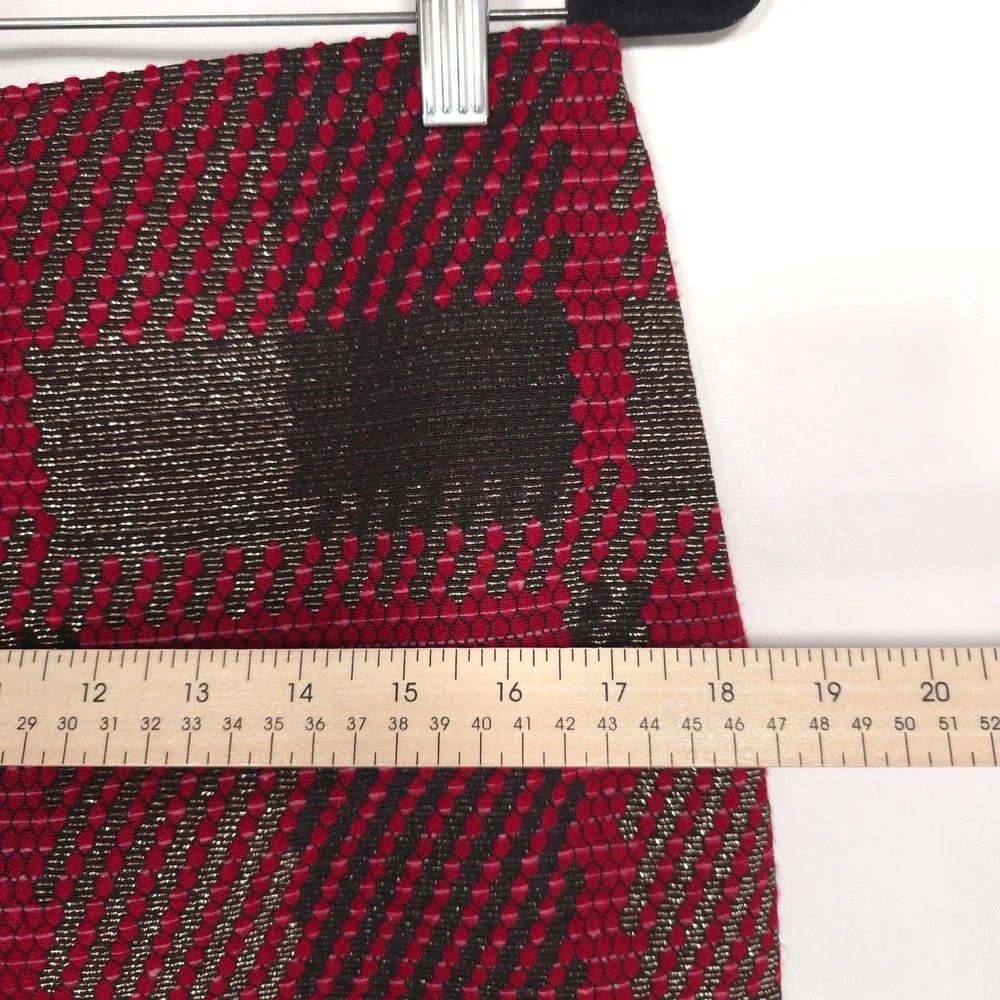J‎ MCLAUGHLIN Plaid Check Knit Skirt Red Black Metallic Mini Lined 6 Wool Blend